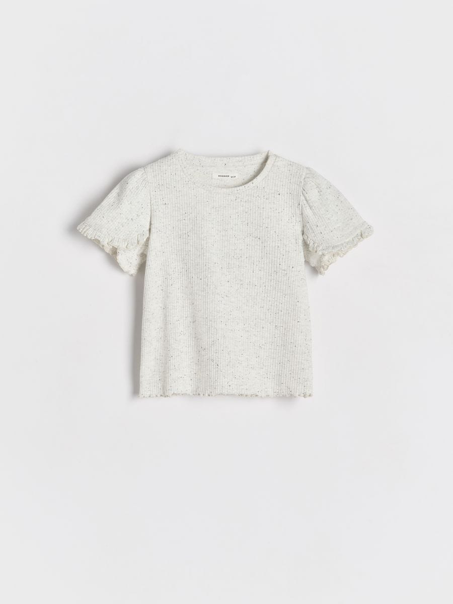 Ribbed blouse with ruffle - cream - RESERVED - 3
