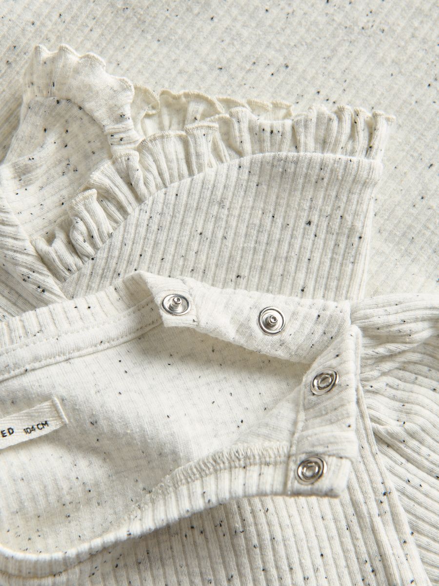Ribbed blouse with ruffle - cream - RESERVED - 6