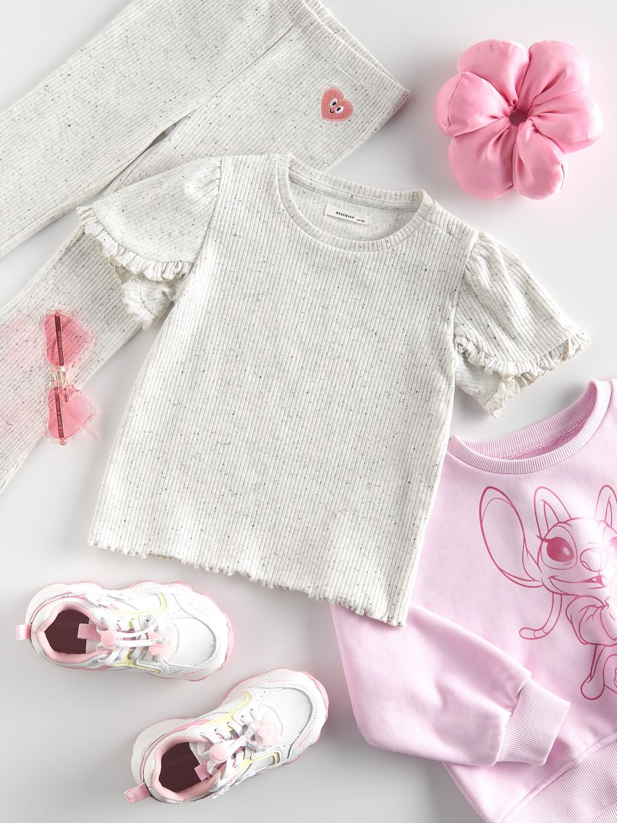 Ribbed blouse with ruffle - cream - RESERVED - 2