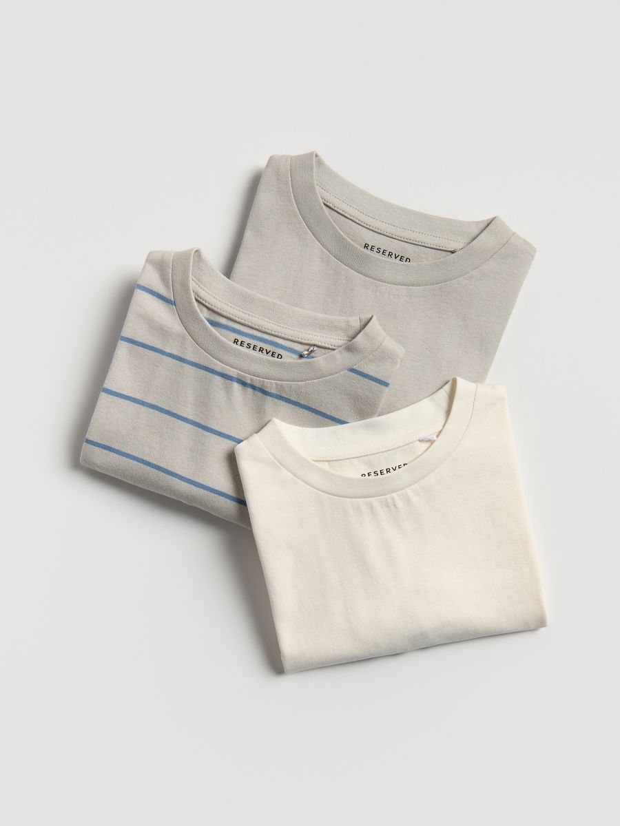 Cotton t-shirt 3 pack - cream - RESERVED