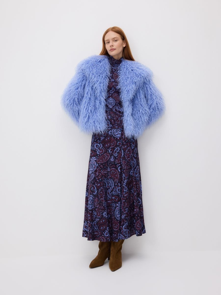 Faux fur coat - light blue - RESERVED