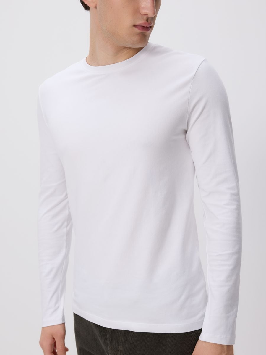 Long sleeve cotton T-shirt - white - RESERVED