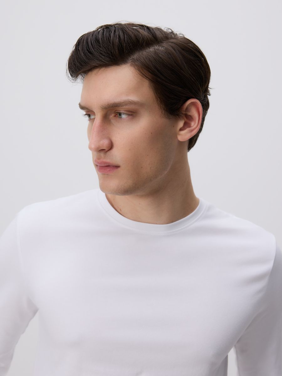 Long sleeve cotton T-shirt - white - RESERVED