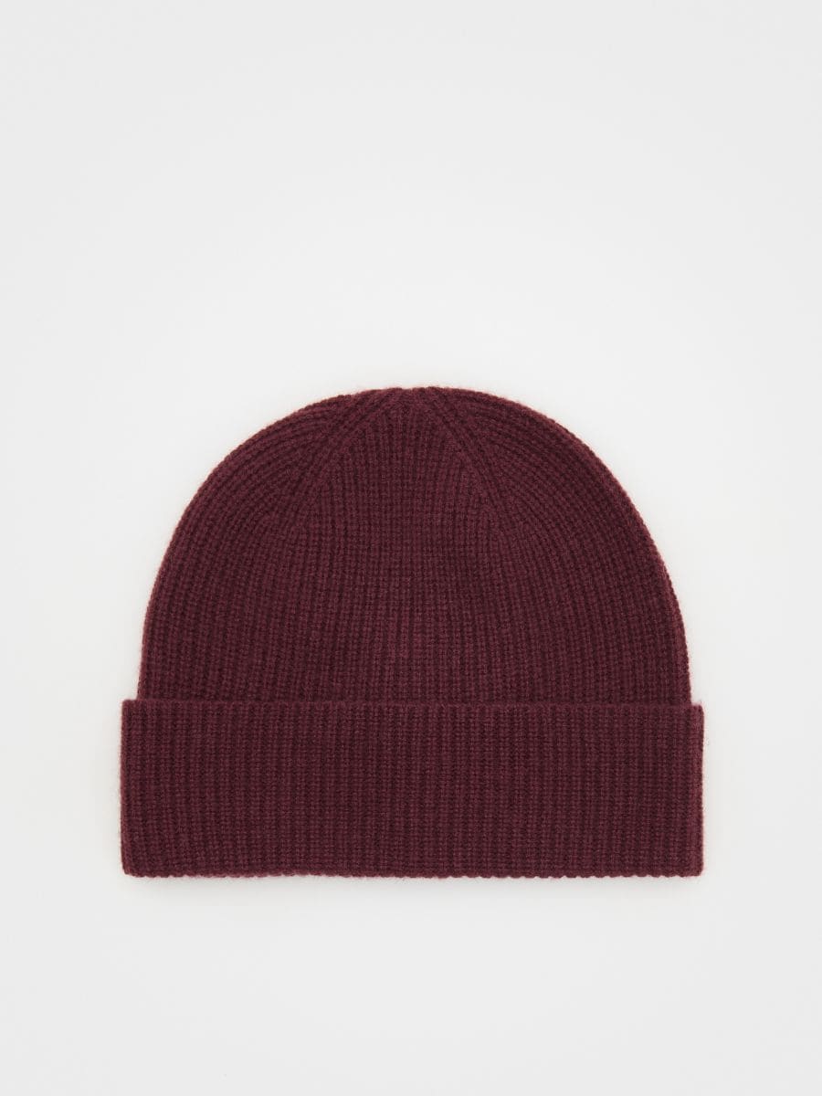 Wool rich beanie with cashmere blend - maroon - RESERVED