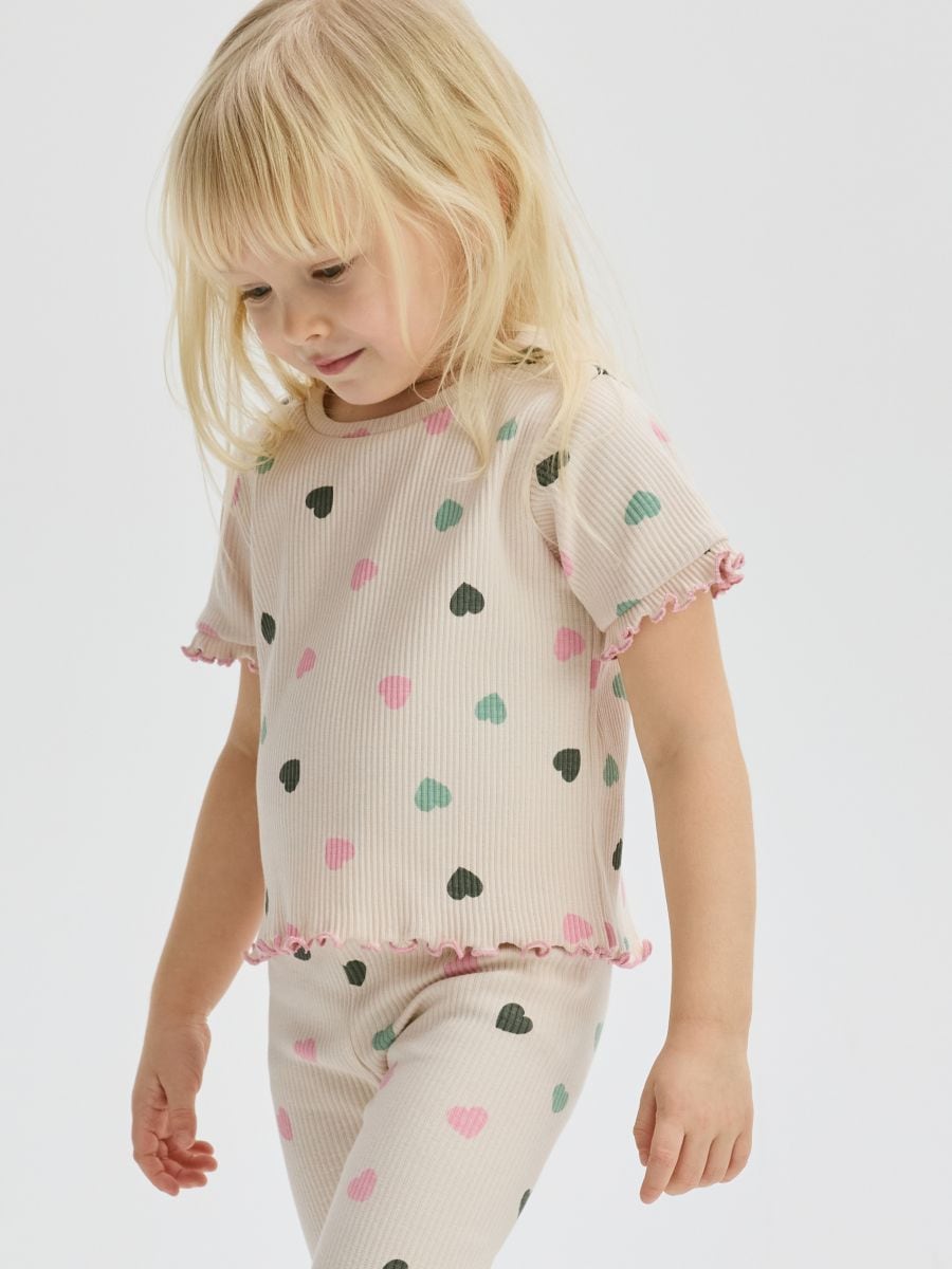 Cotton T-shirt with ruffle details - multicolor - RESERVED - 2