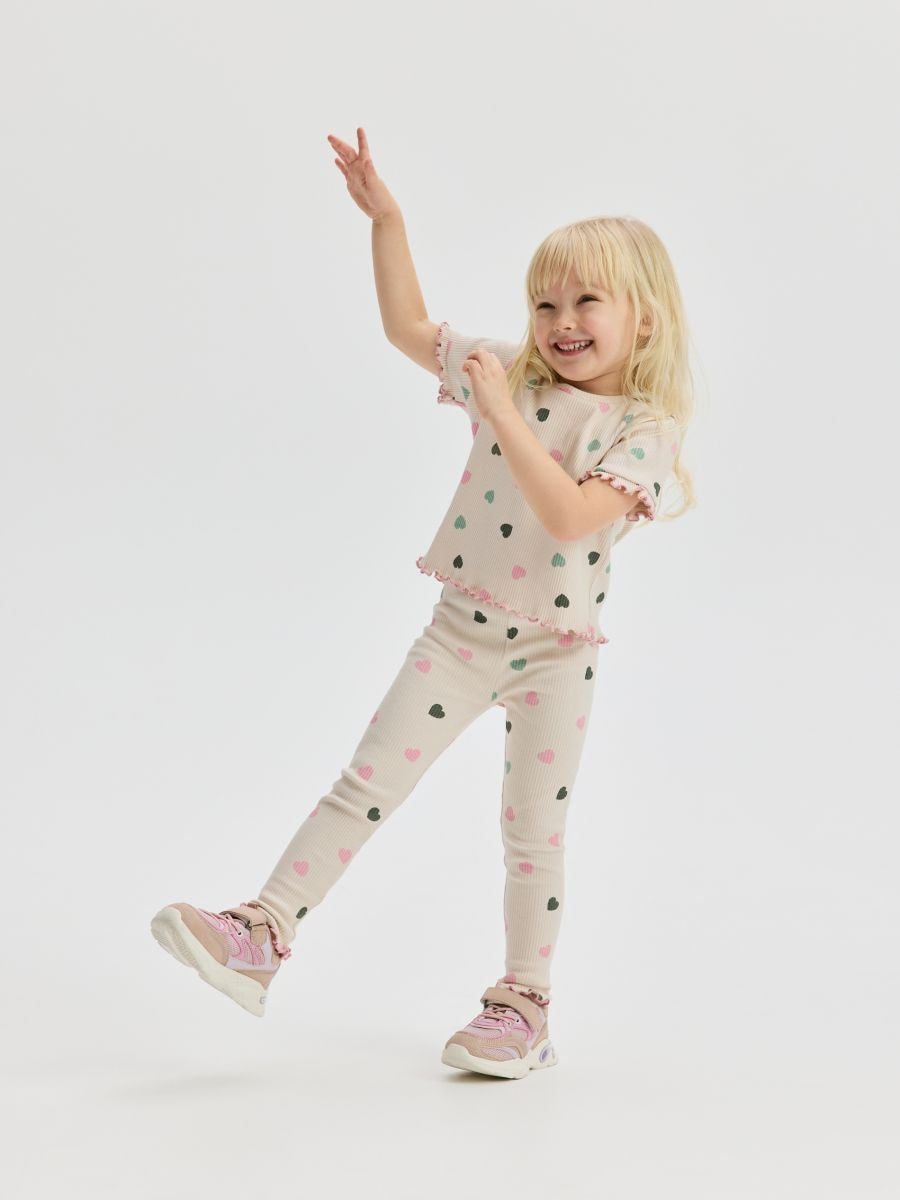 Cotton T-shirt with ruffle details - multicolor - RESERVED - 3
