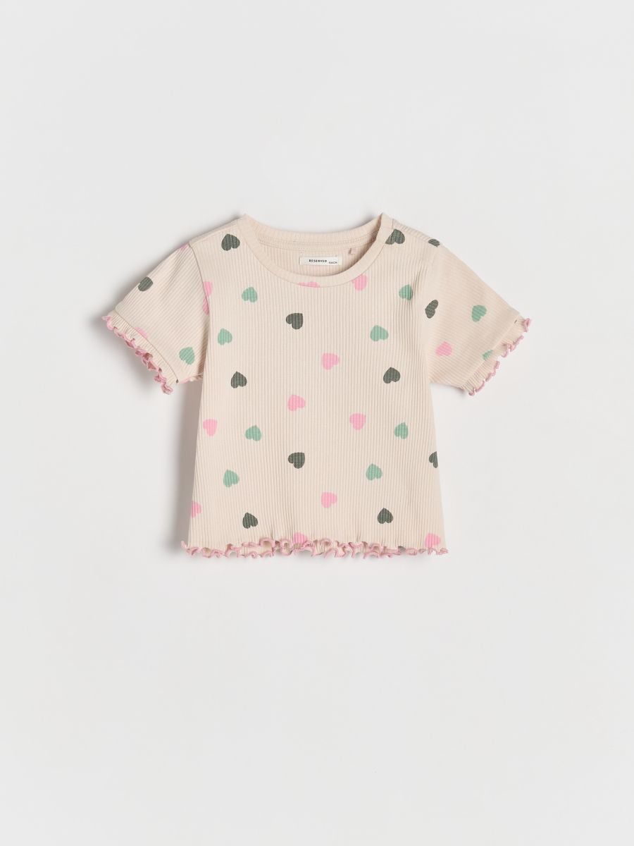 Cotton T-shirt with ruffle details - multicolor - RESERVED - 2