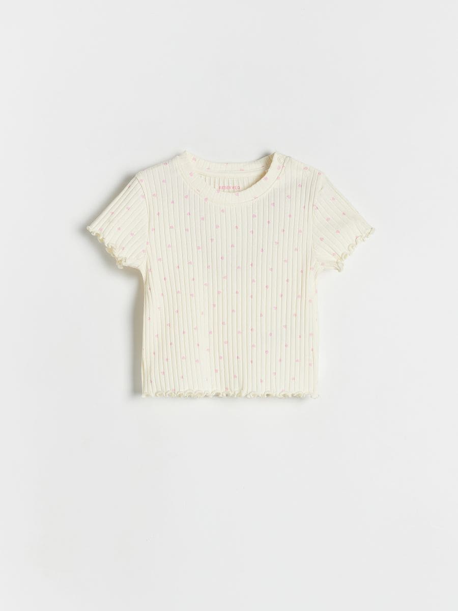 Rib knit T-shirt - beige - RESERVED