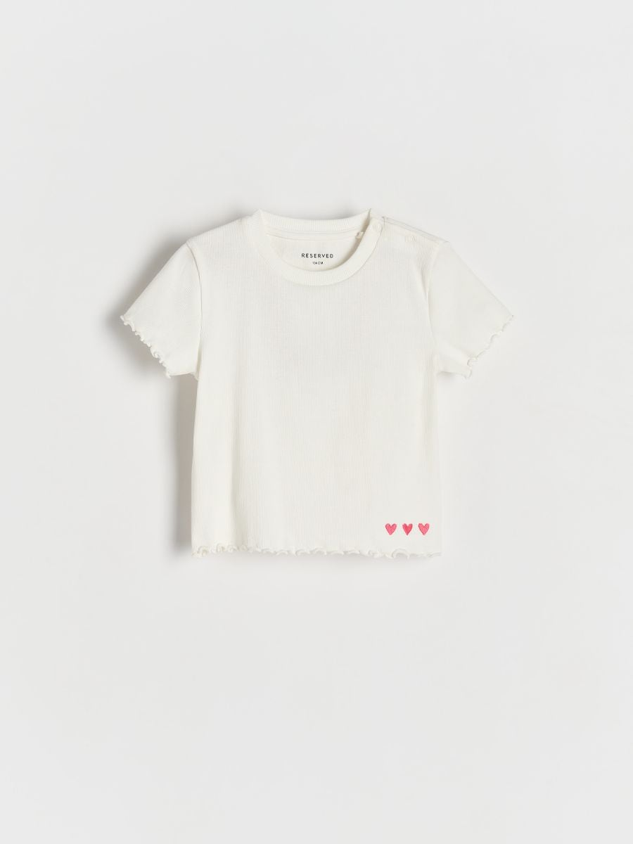 Rib knit T-shirt - cream - RESERVED