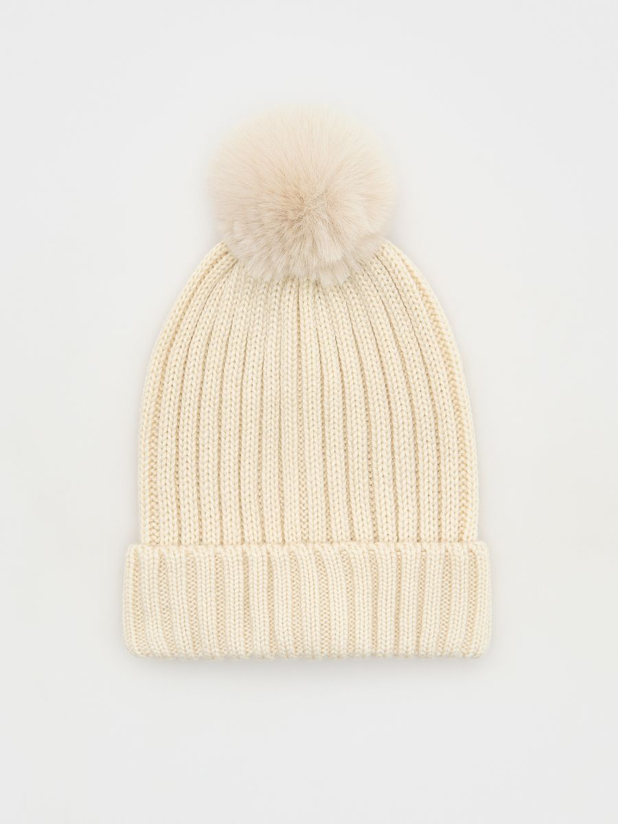 Ribbed beanie with pom pom detail - cream - RESERVED - 2