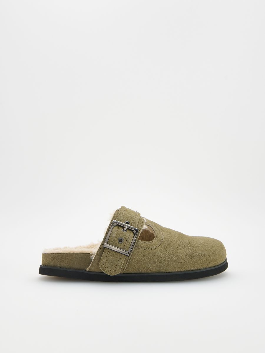Mules en daim avec nœud - vert kaki - RESERVED - 3