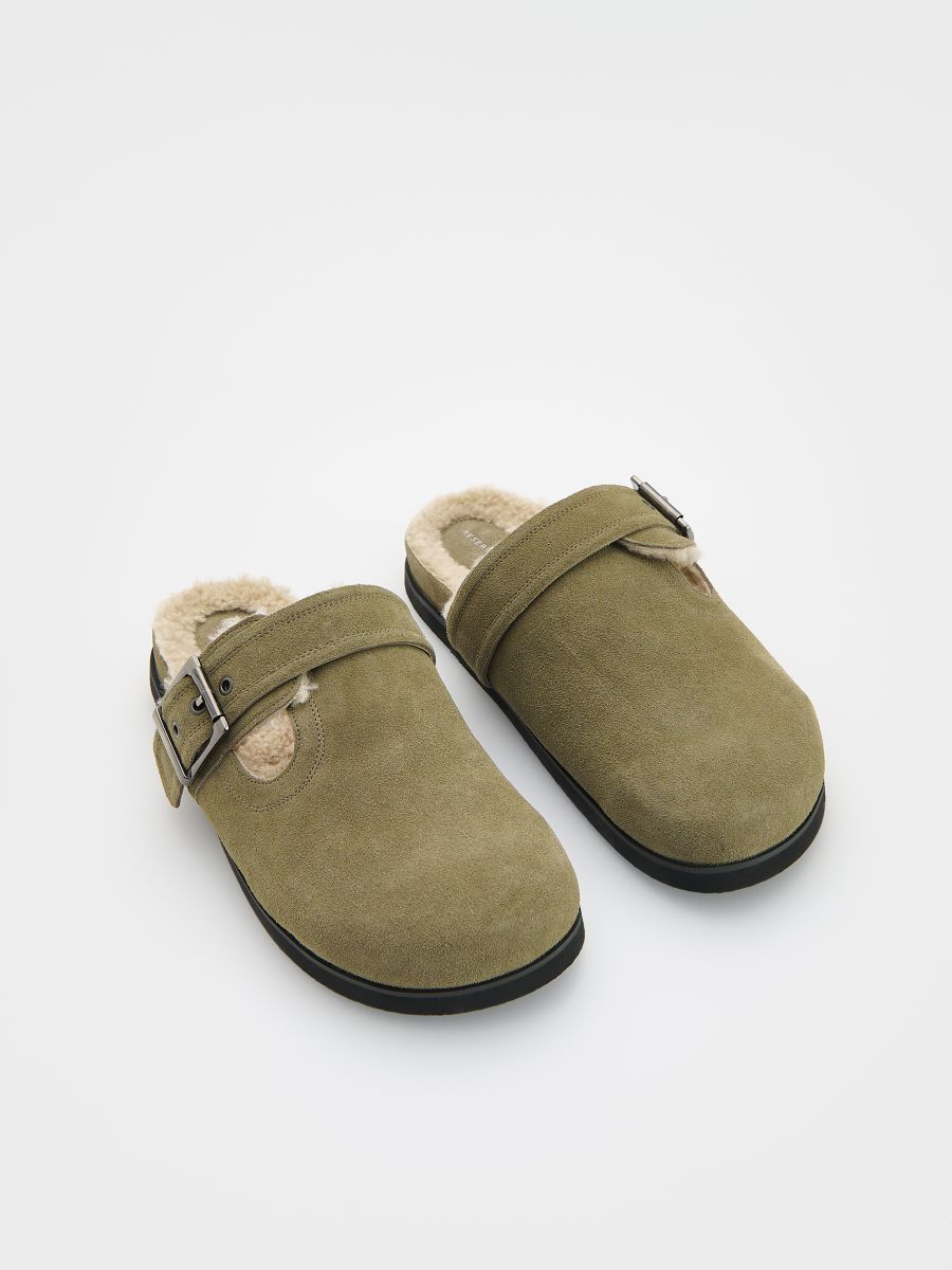 Mules en daim avec nœud - vert kaki - RESERVED - 4