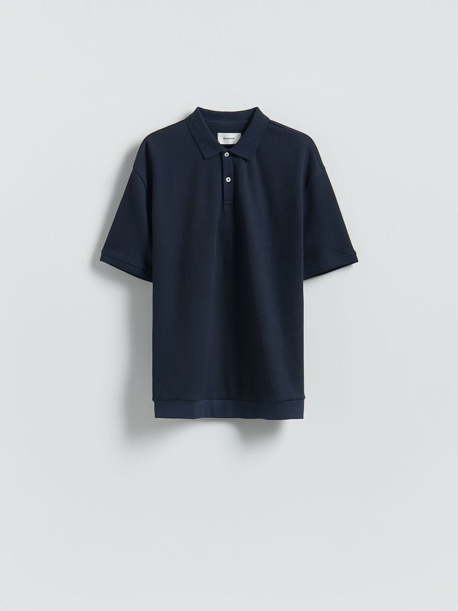 Comfort fit structural fabric polo shirt - navy - RESERVED
