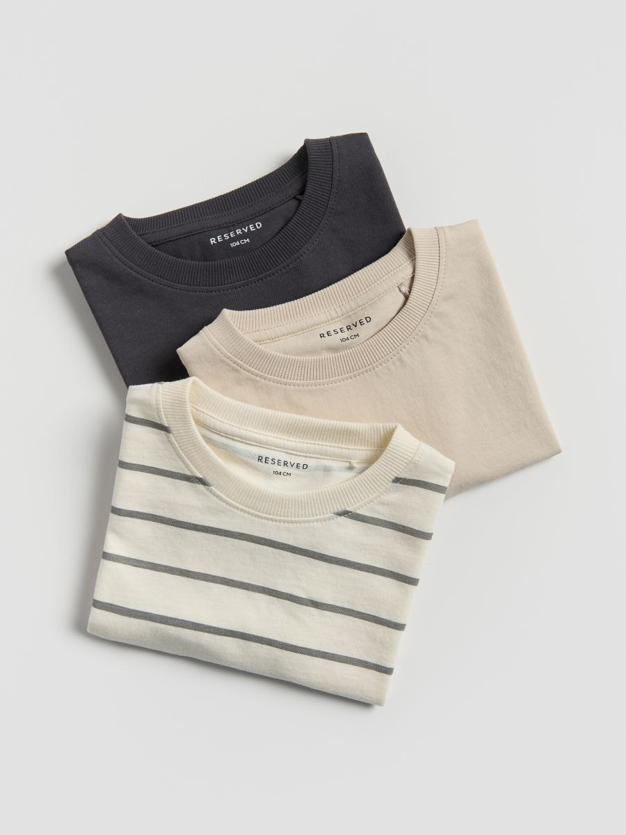 Bawełniany t-shirt 3 pack - złamana biel - RESERVED