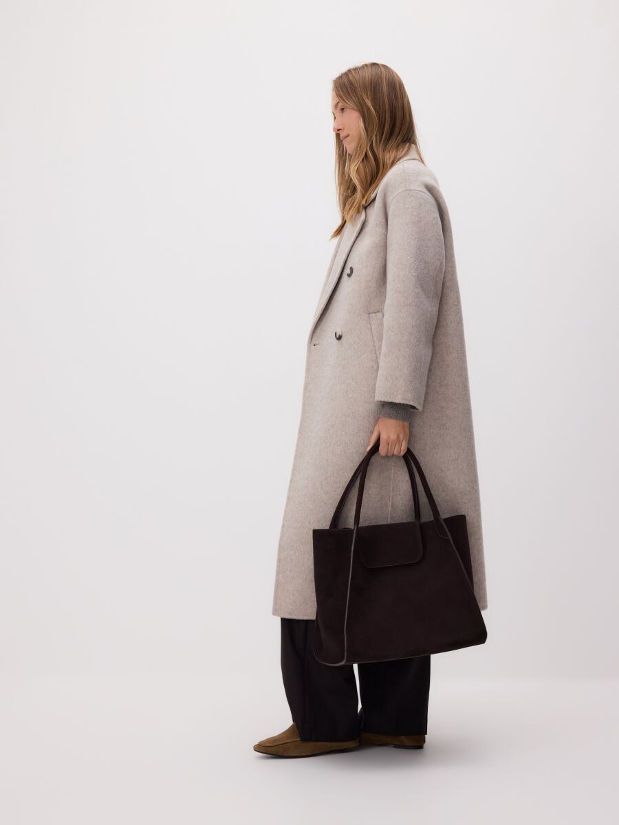 Suede shopper bag with pouch - dark brown - RESERVED