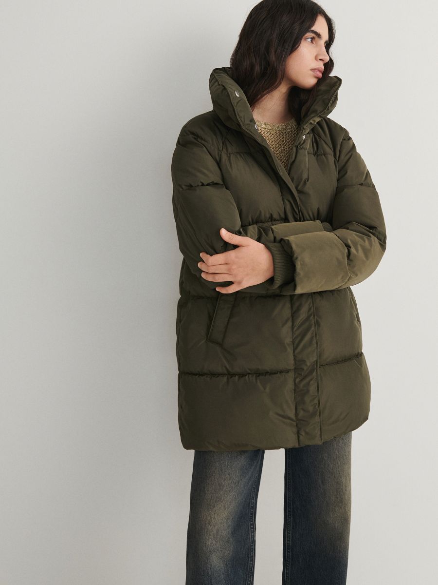 Oversized quilted coat - brownish green - RESERVED