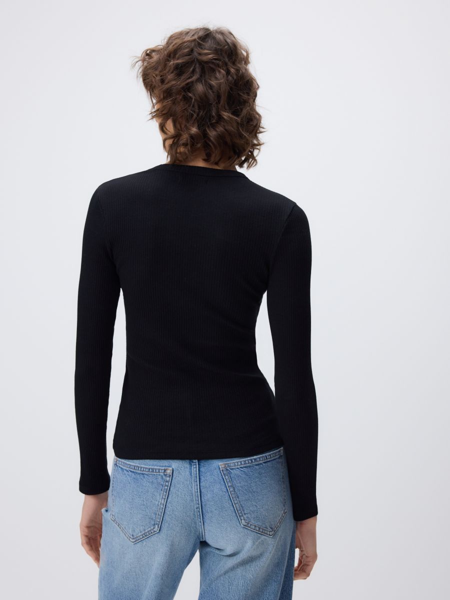 Longsleeve z prążkowanej dzianiny - czarny - RESERVED - 5