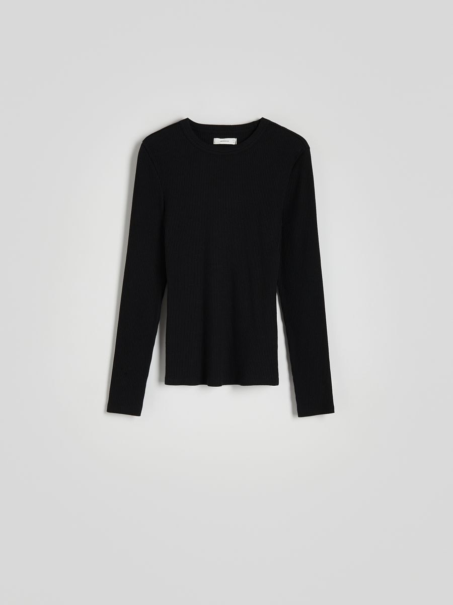 Longsleeve z prążkowanej dzianiny - czarny - RESERVED - 6