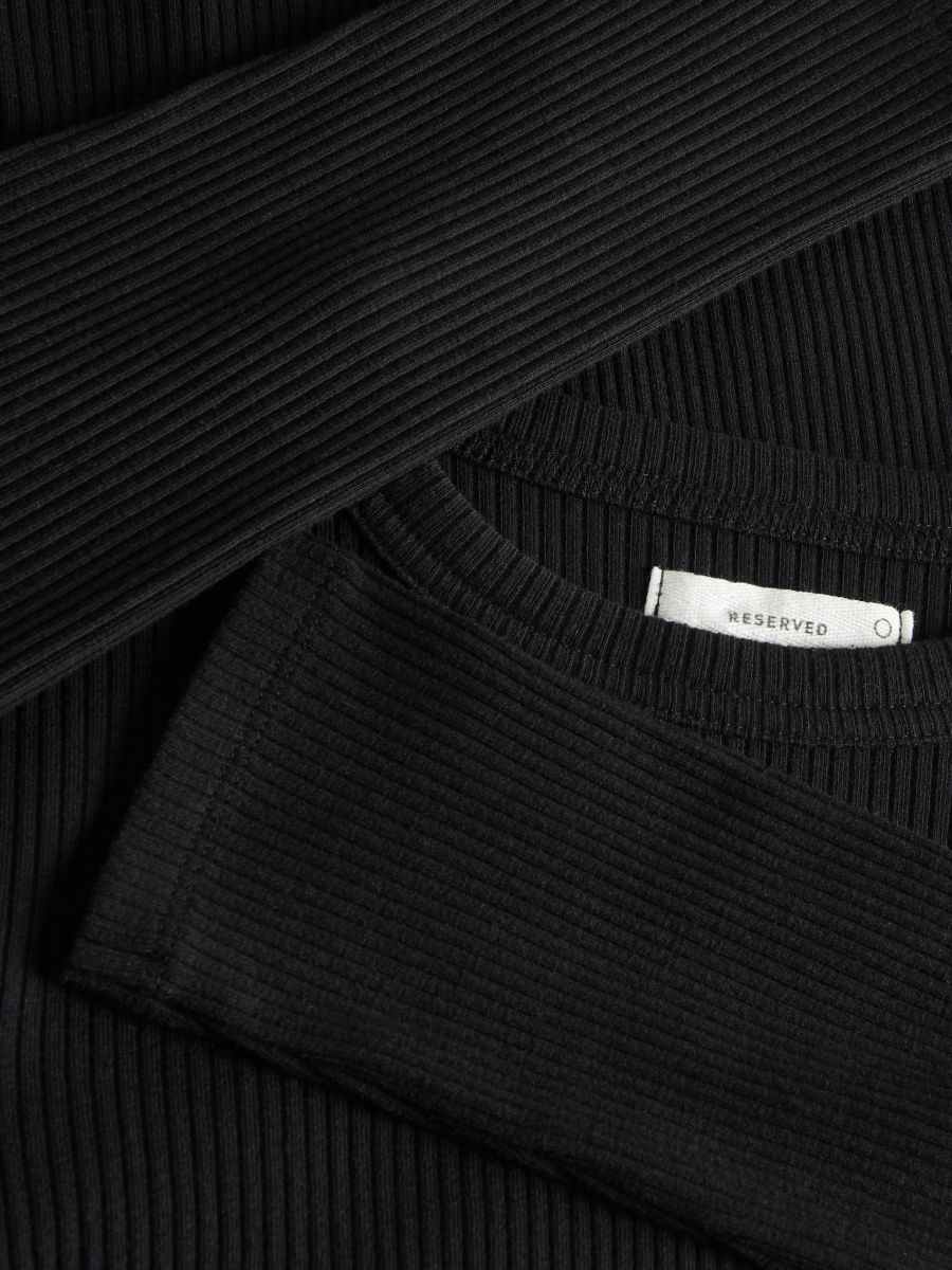 Longsleeve z prążkowanej dzianiny - czarny - RESERVED - 7