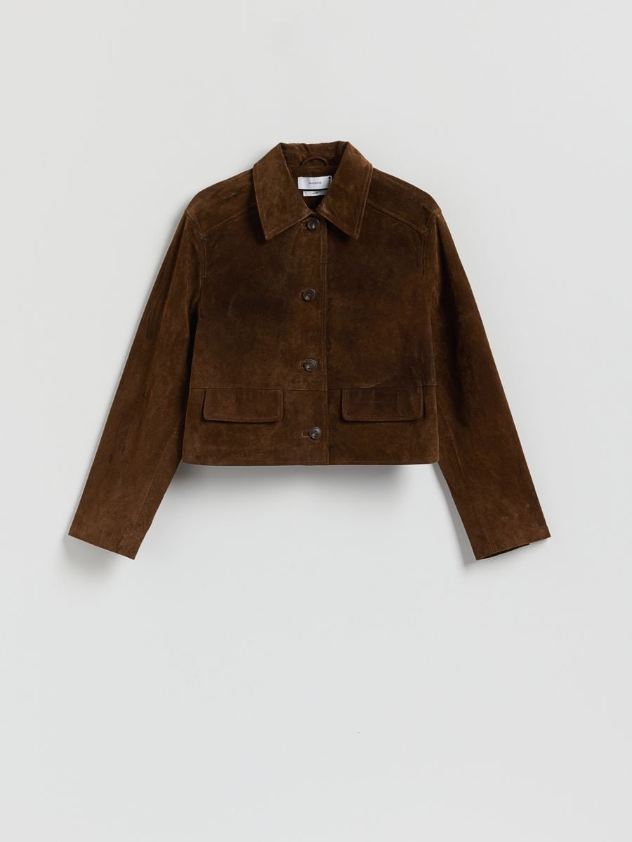 Suede jacket with pockets - golden brown - RESERVED