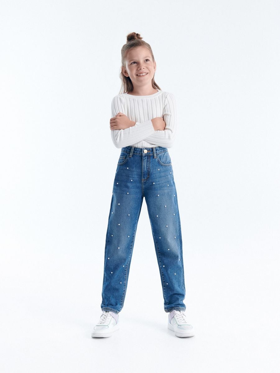 Golven Verdorde Assimileren Mom fit jeans met parels KLEUR BLAUWE JEANS - RESERVED - 2916N-55J