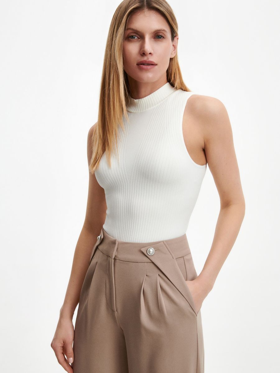 Trousers with ornament buttons - beige - RESERVED - 4