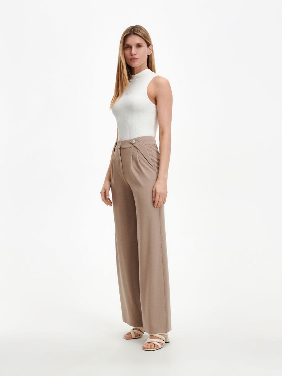 Trousers with ornament buttons - beige - RESERVED - 3
