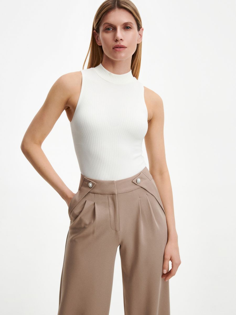 Trousers with ornament buttons - beige - RESERVED - 2
