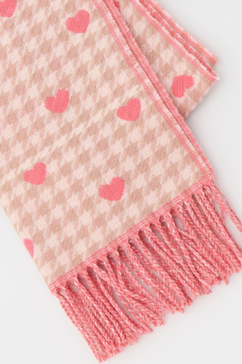 Heart print scarf with fringes - nude - RESERVED - 3