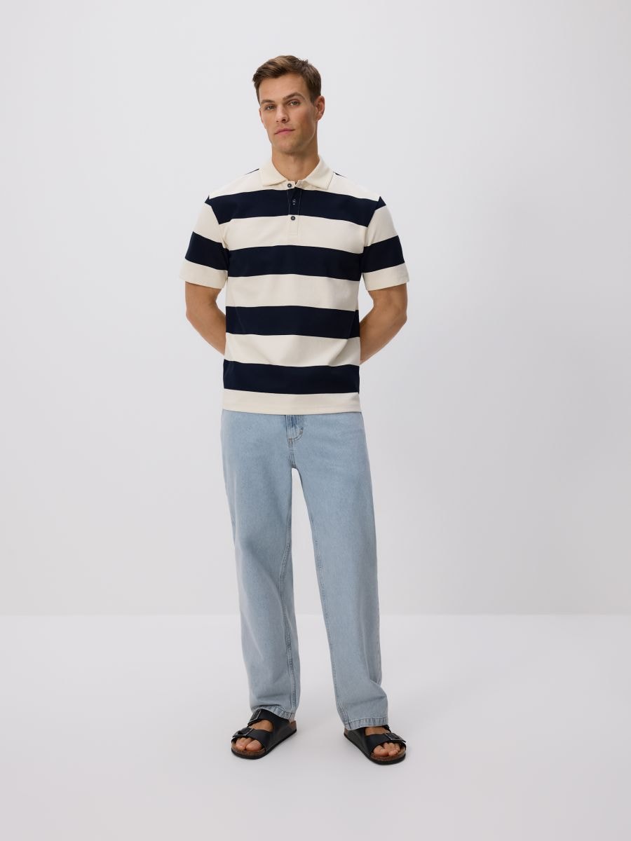 Comfort fit stripe polo shirt - navy - RESERVED