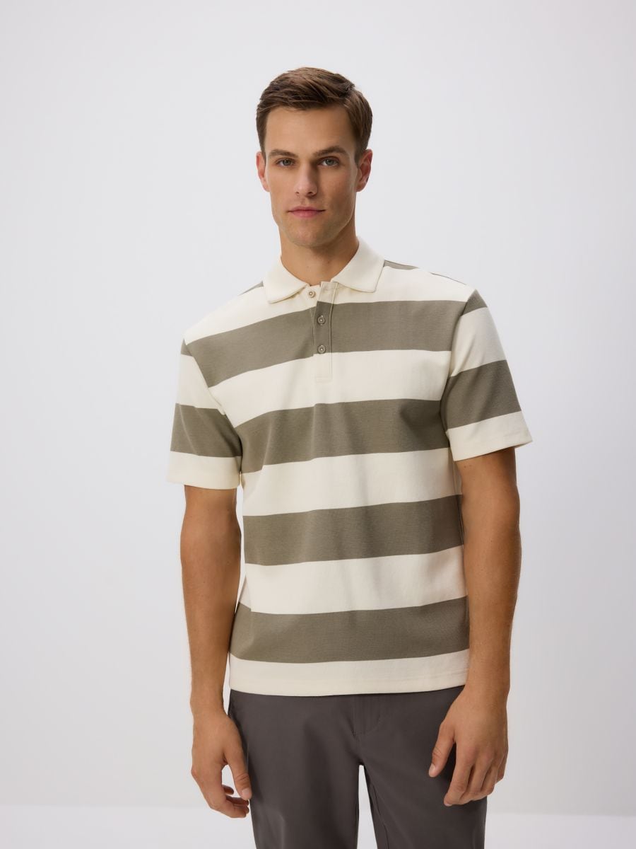 Comfort fit stripe polo shirt - olive - RESERVED
