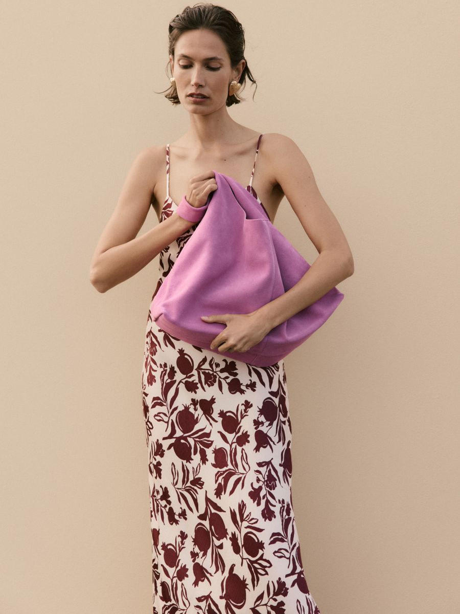 Suede shopper bag with pouch - hibiscus - RESERVED - 7