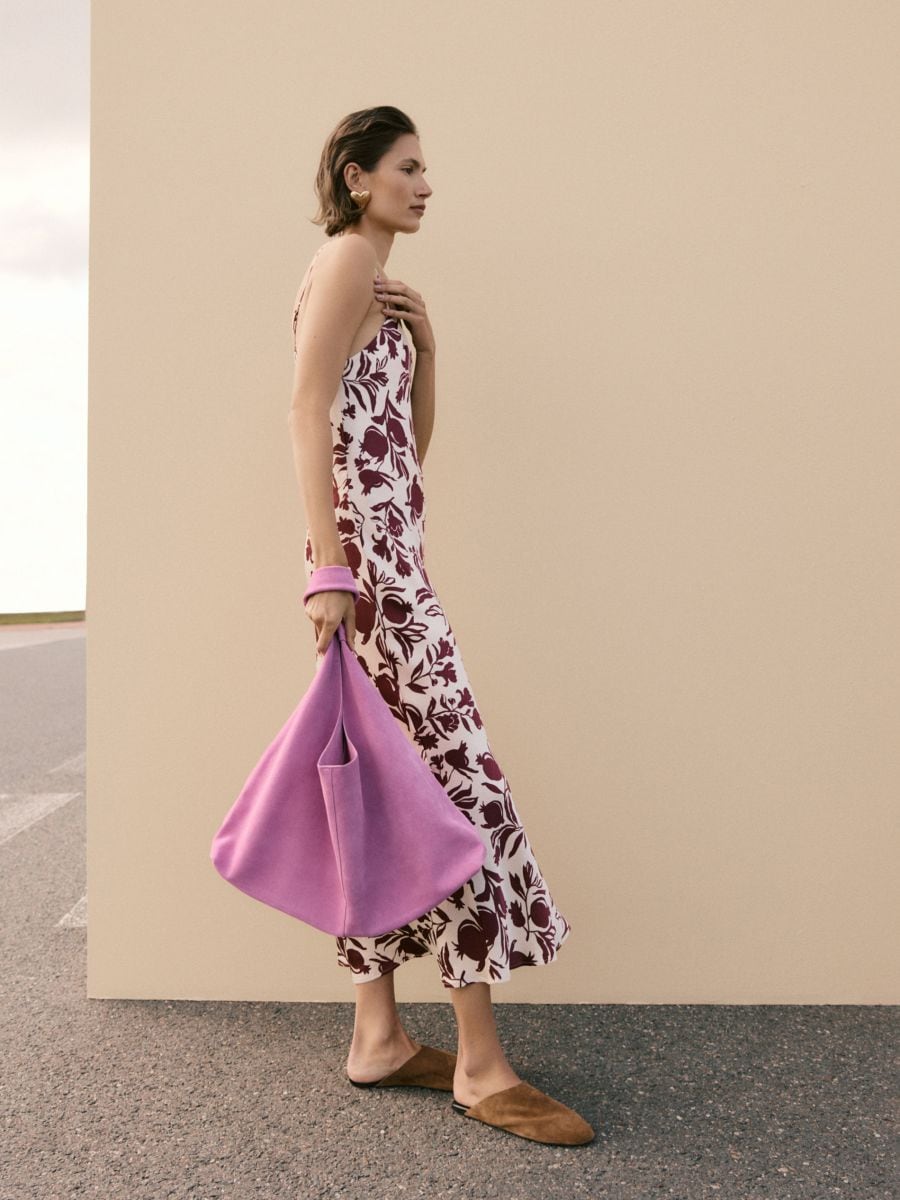 Suede shopper bag with pouch - hibiscus - RESERVED - 8