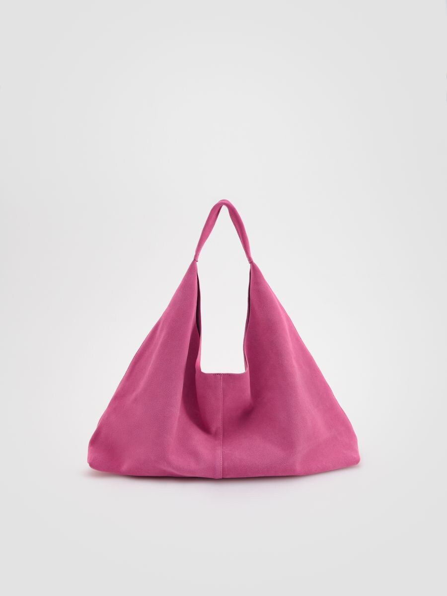 Suede shopper bag with pouch - hibiscus - RESERVED