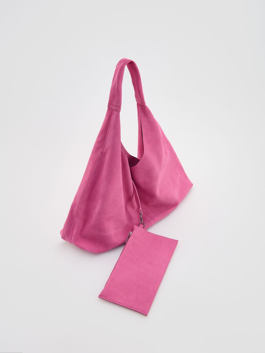 Suede shopper bag with pouch - hibiscus - RESERVED - 4