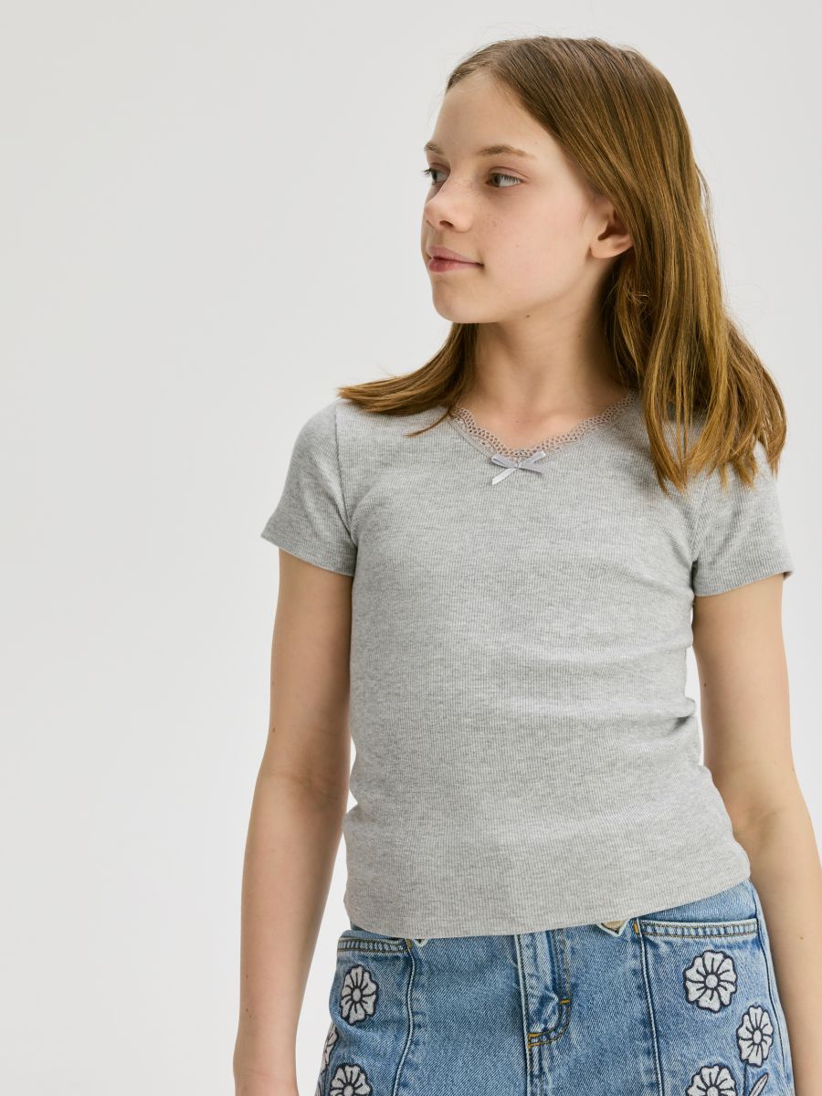 T-shirt with with bow detail - light grey - RESERVED - 2