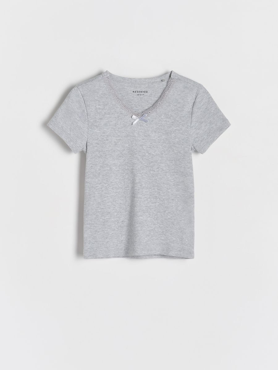 T-shirt with with bow detail - light grey - RESERVED - 3