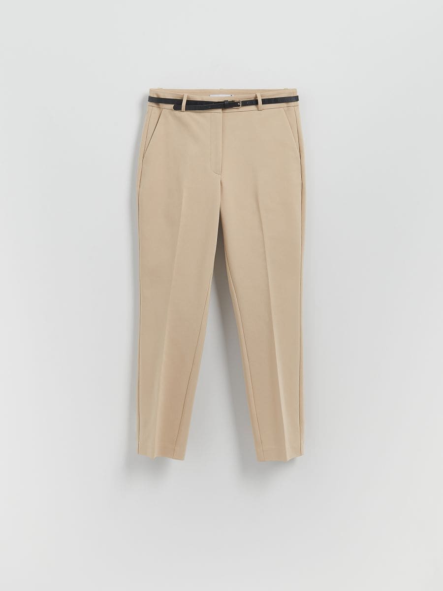 Cigarette trousers with belt - beige - RESERVED