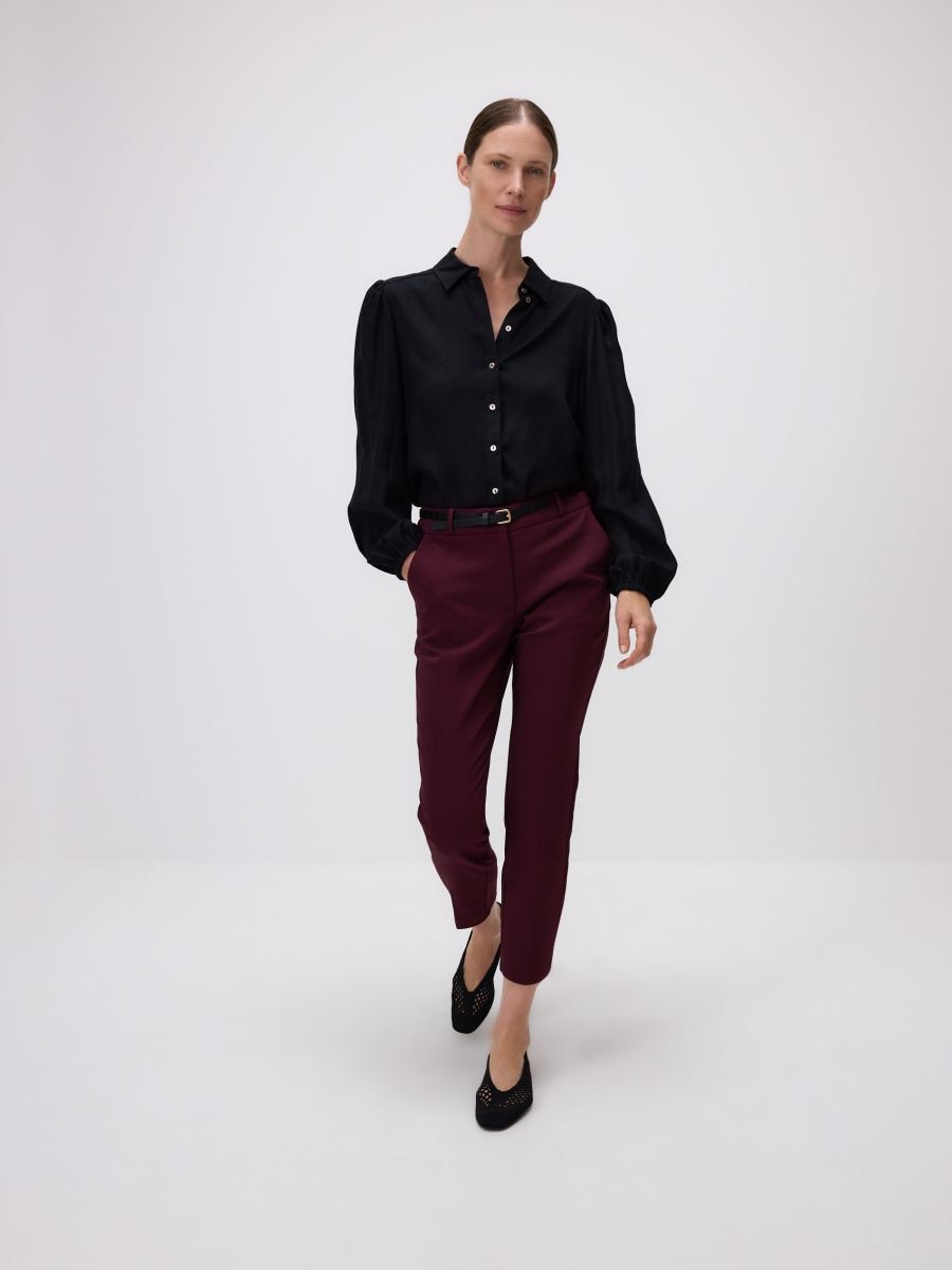 Cigarette trousers with belt - mahogany - RESERVED