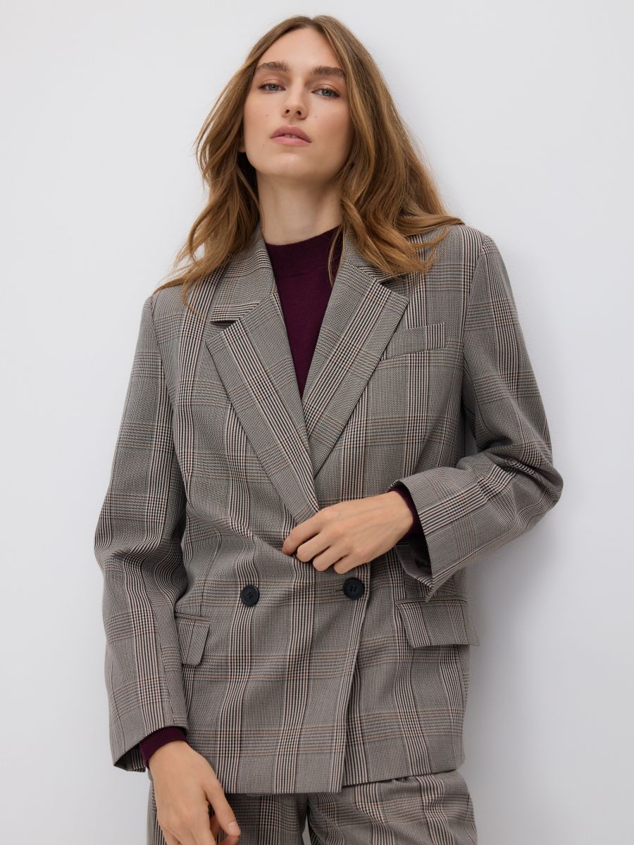Double-breasted checked jacket - multicolor - RESERVED
