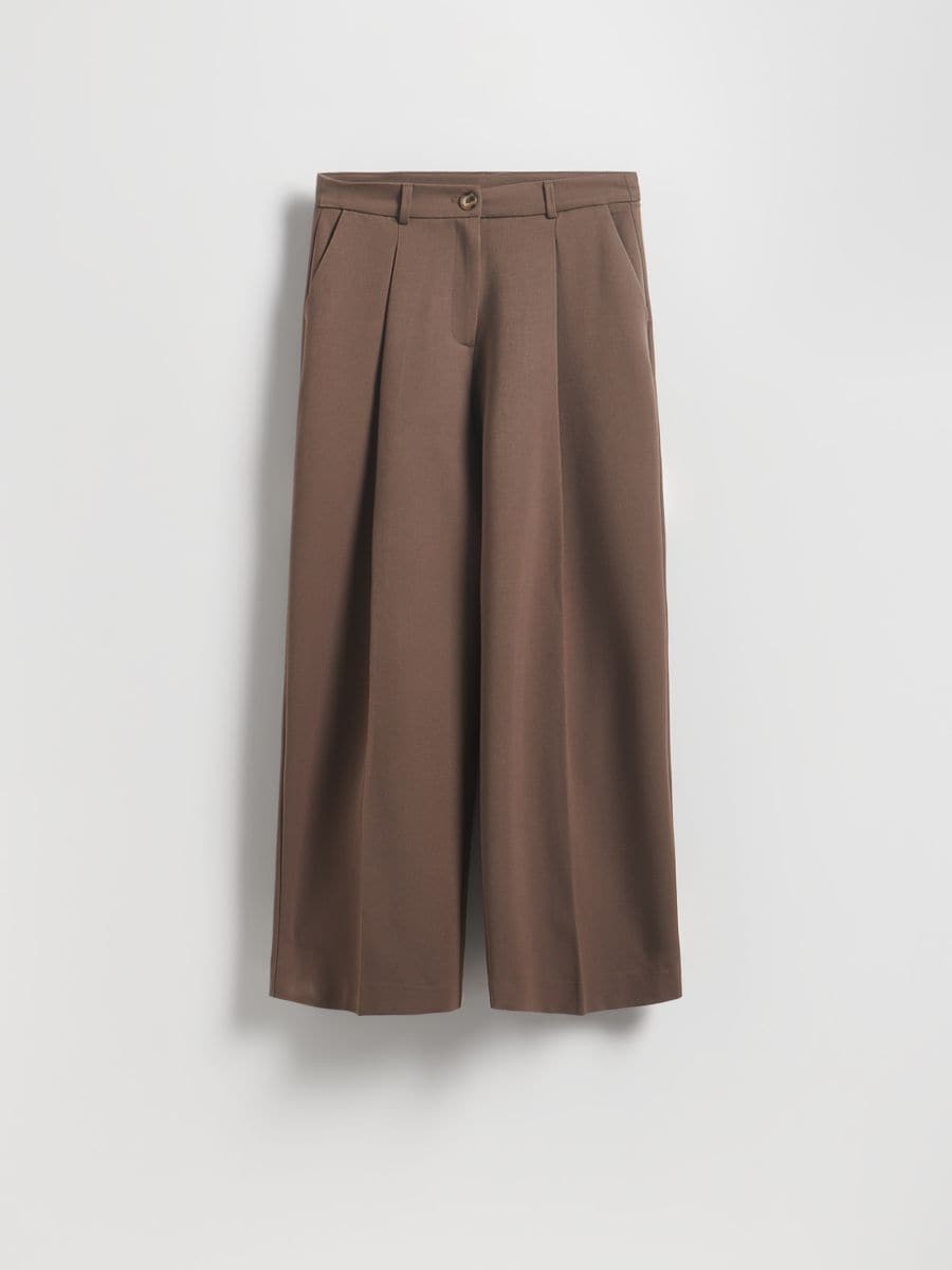 Loose trousers with crease - taupe - RESERVED
