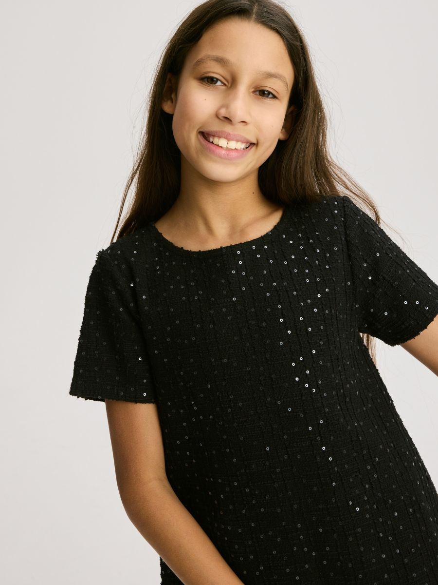 Твид фустан со светки - црно - RESERVED