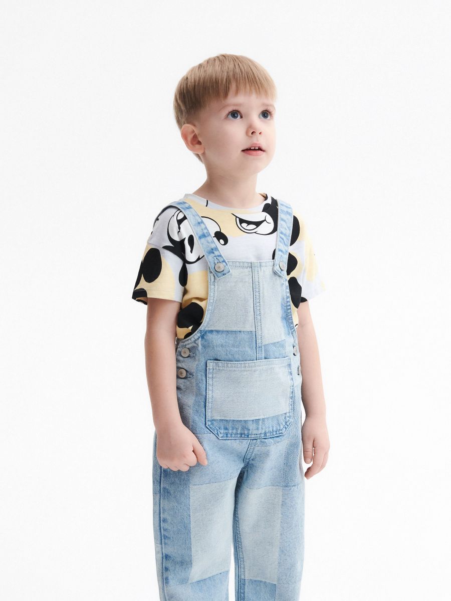 Patchwork denim dungarees