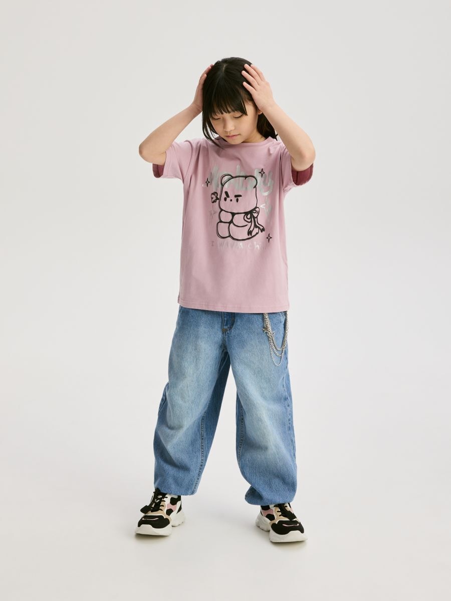 Cotton T-shirt with print - dusty rose - RESERVED - 2