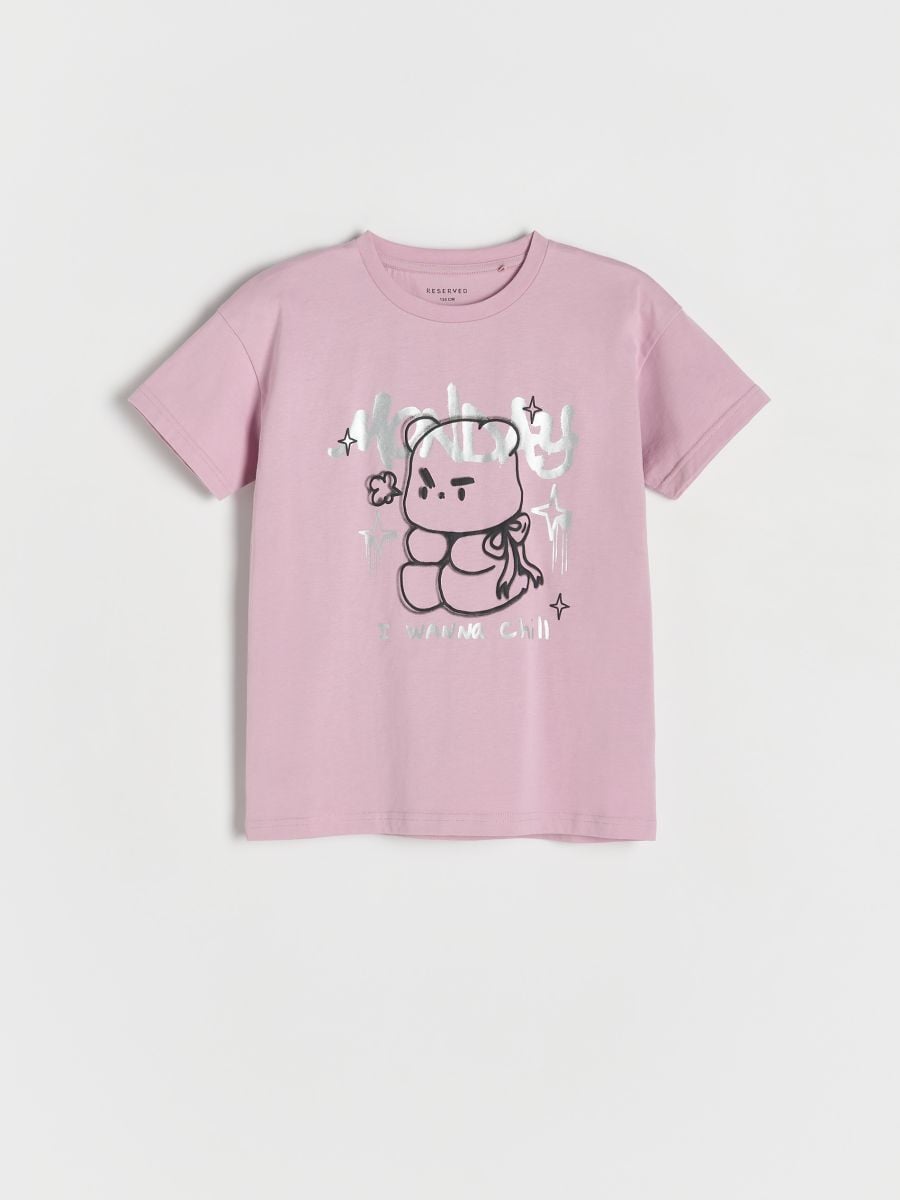 Cotton T-shirt with print - dusty rose - RESERVED - 3