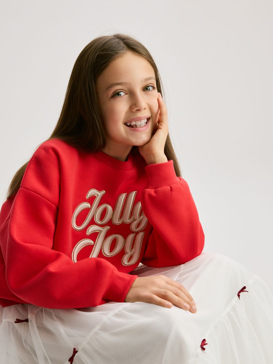 Christmas sweatshirt with slogan - red - RESERVED