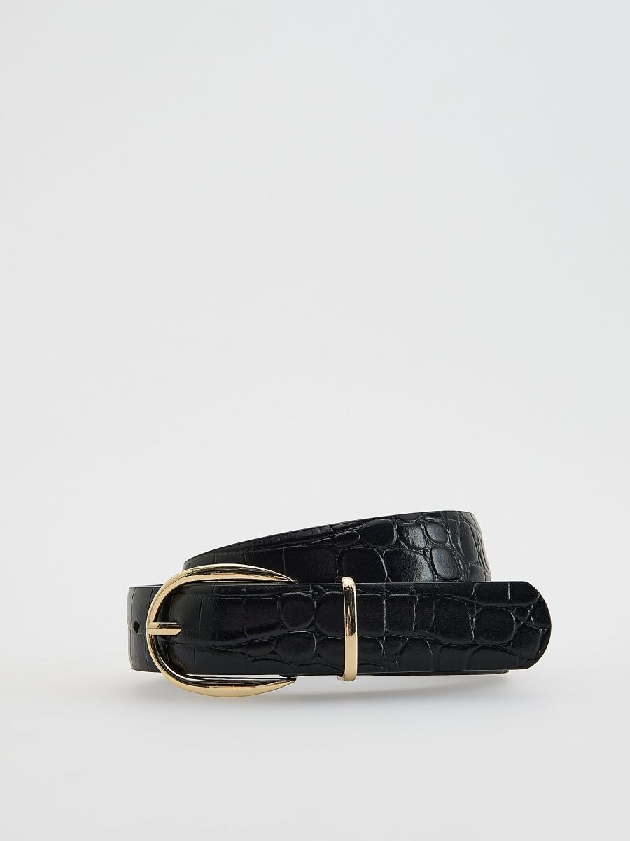 Ceinture en cuir à motif animalier - noir - RESERVED