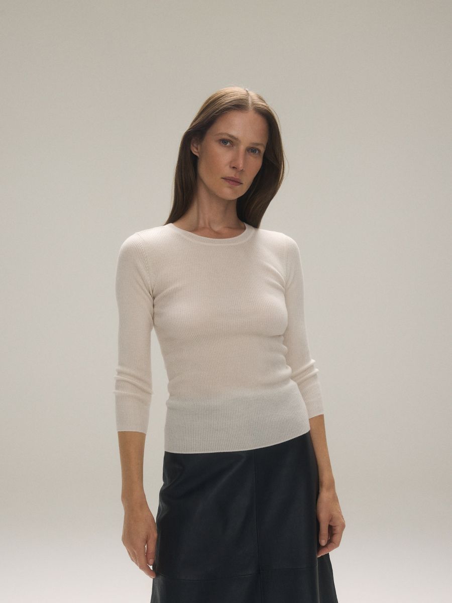 Wool blouse with silk blend - cream - RESERVED - 3