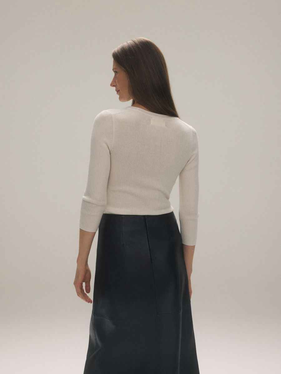 Wool blouse with silk blend - cream - RESERVED - 4