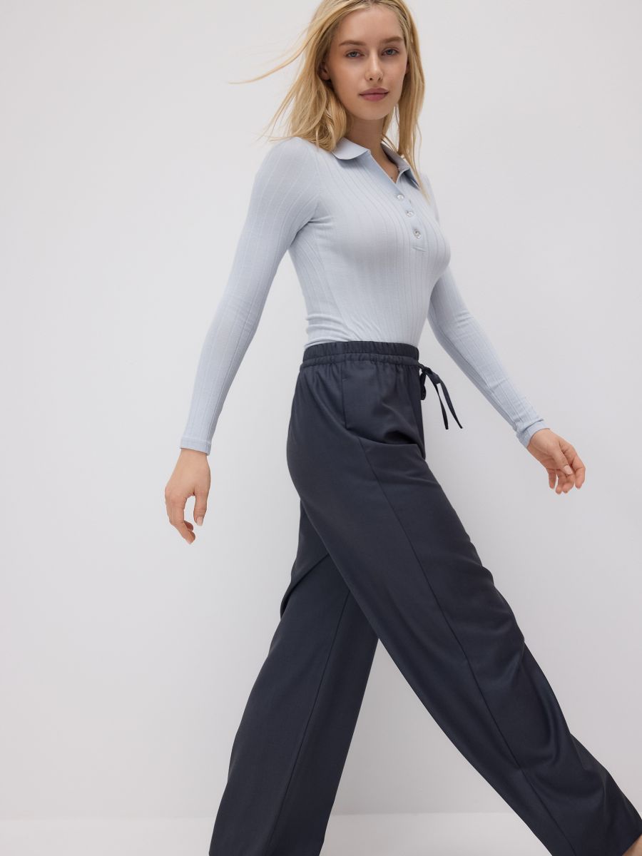 Wide-leg tie-waist trousers - light grey - RESERVED - 3